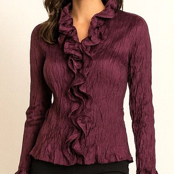 Dressbarn Purple Ruffle Front Blouse Size M - Picture 1 of 7